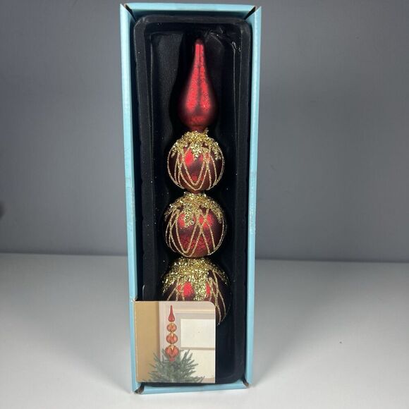 Martha Stewart Other - Martha Stewart Living 12" Red Glass Gold Glitter 4-Tier Tree Topper w/ Box EUC
